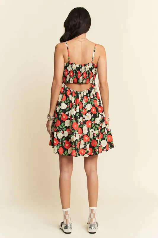 Davi & Dani Floral Scalloped Cutout Back Mini Dress OutfitFlow