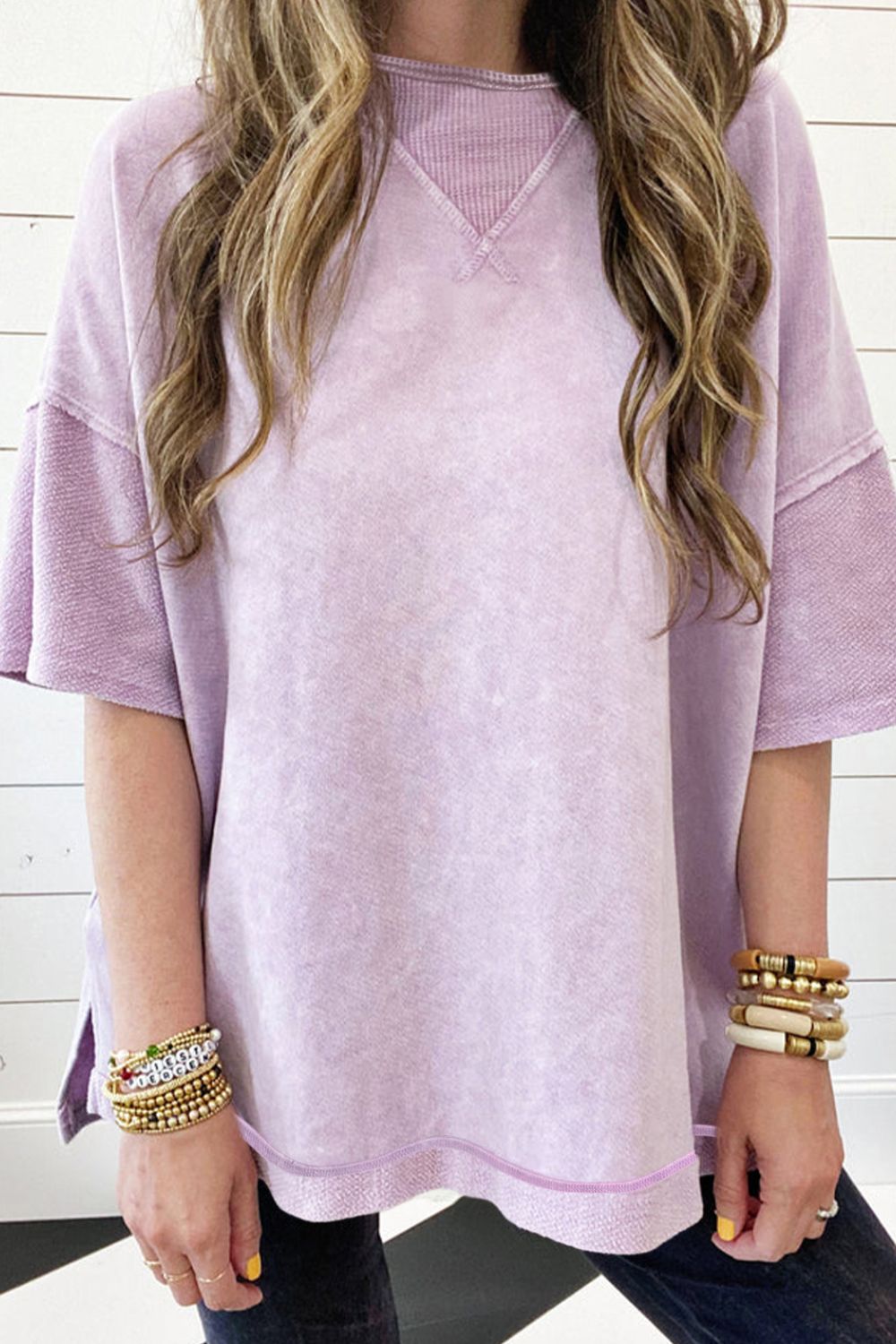 Mineral Wash Drop Shoulder Round Neck T-Shirt OutfitFlow