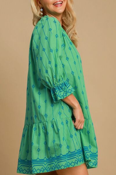 Umgee Full Size Tassel Embroidered Flounce Sleeve Mini Dress Plus Size OutfitFlow