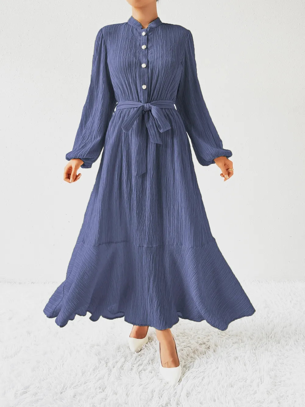 Honey Tie Waist Long Sleeve Dress OutfitFlow