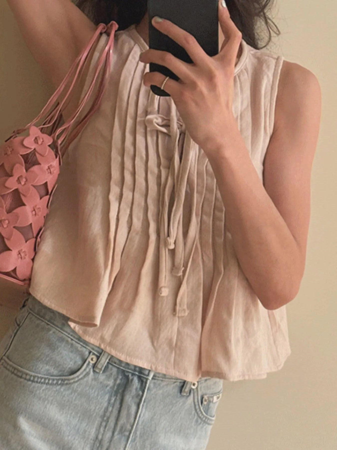 Tie-Front Sleeveless Summer Blouse OutfitFlow