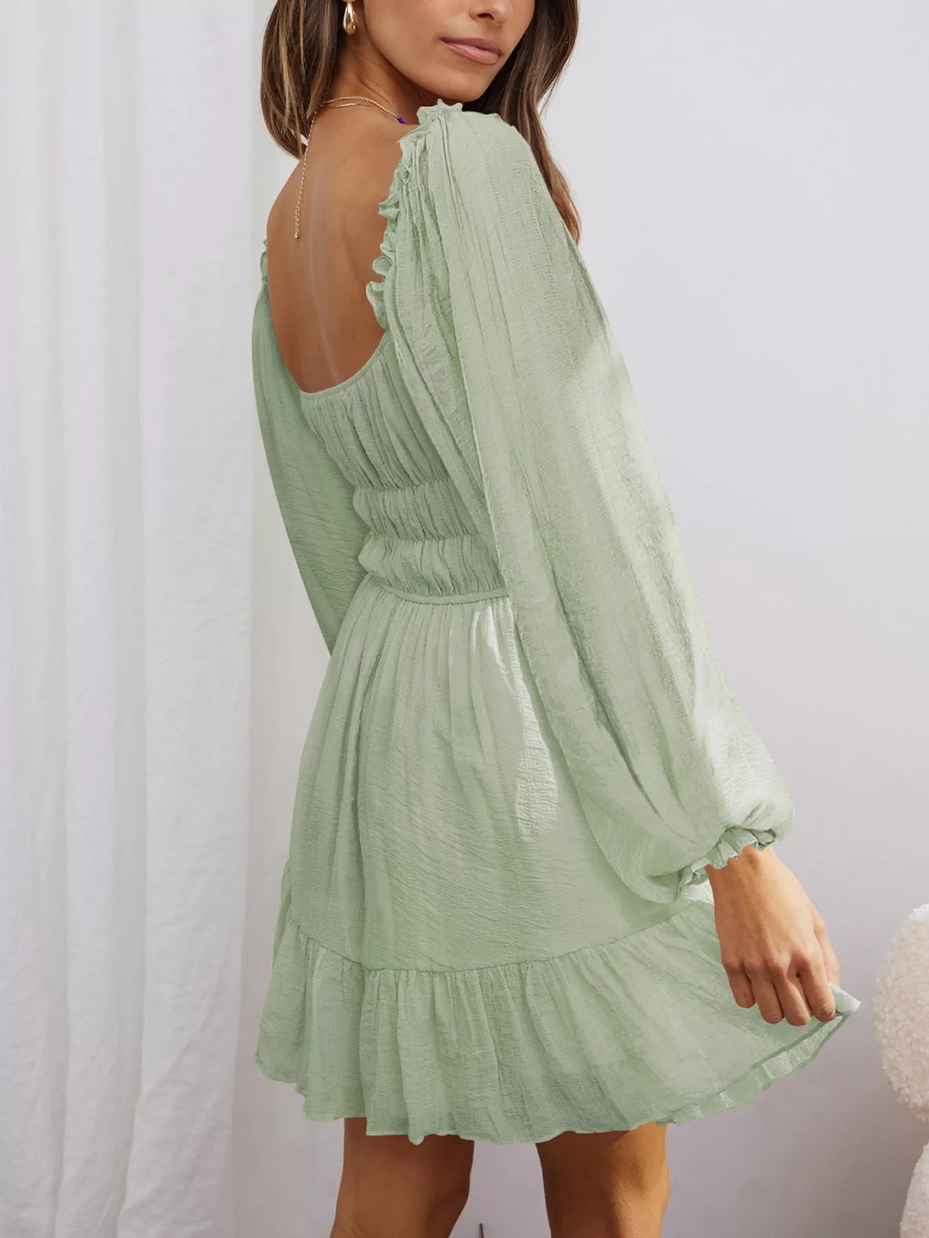 Ruffled Hem Balloon Sleeve Dress OutfitFlow