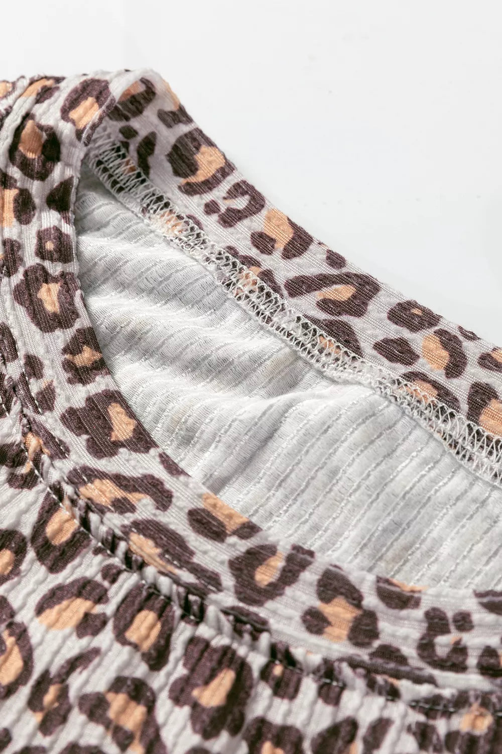 Leopard Ribbed Long Sleeve Top Drawstring Shorts 2pcs Outfit OutfitFlow