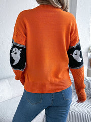 Ghost Round Neck Long Sleeve Sweater OutfitFlow
