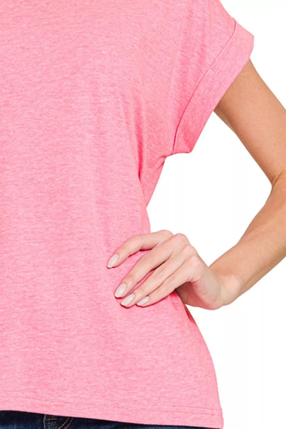 Zenana Round Neck Folded Short Sleeve T-Shirt Trendsi