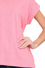Zenana Round Neck Folded Short Sleeve T-Shirt Trendsi