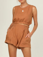 Outfit Flow - Round Neck Sleeveless Top and Shorts Set