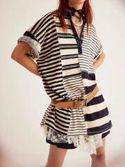 Striped Oversized Half Button Shirt Dress OutfitFlow