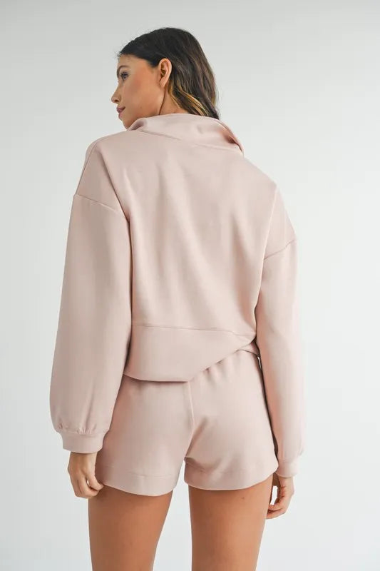 MABLE Half Zip Sweatshirt and Shorts Set OutfitFlow