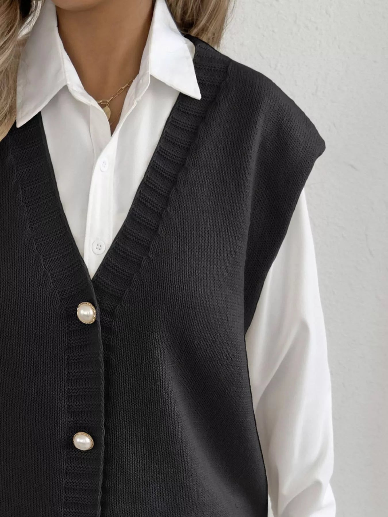 Button-Down Button Up Sweater Vest Trendsi