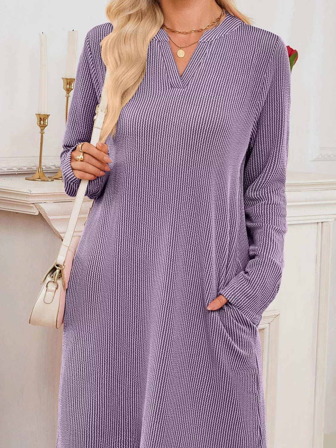 Casual Ribbed Knit Long Sleeve Dress Trendsi