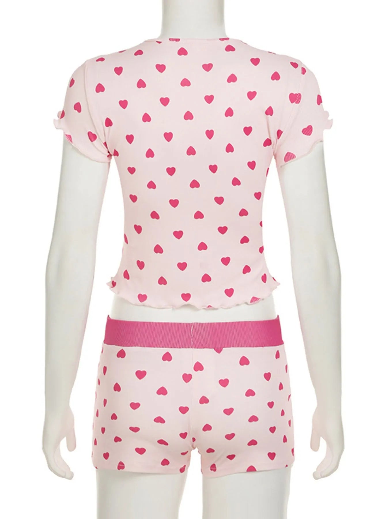 Heart Print Top and Shorts Loungewear Set OutfitFlow