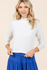 Mittoshop Mock Neck Rib Knit Long Sleeve Crop Top OutfitFlow