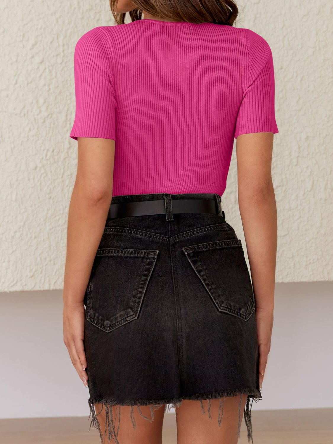 Outfit Flow - Mandy Ribbed Round Neck Short Sleeve Knit Top