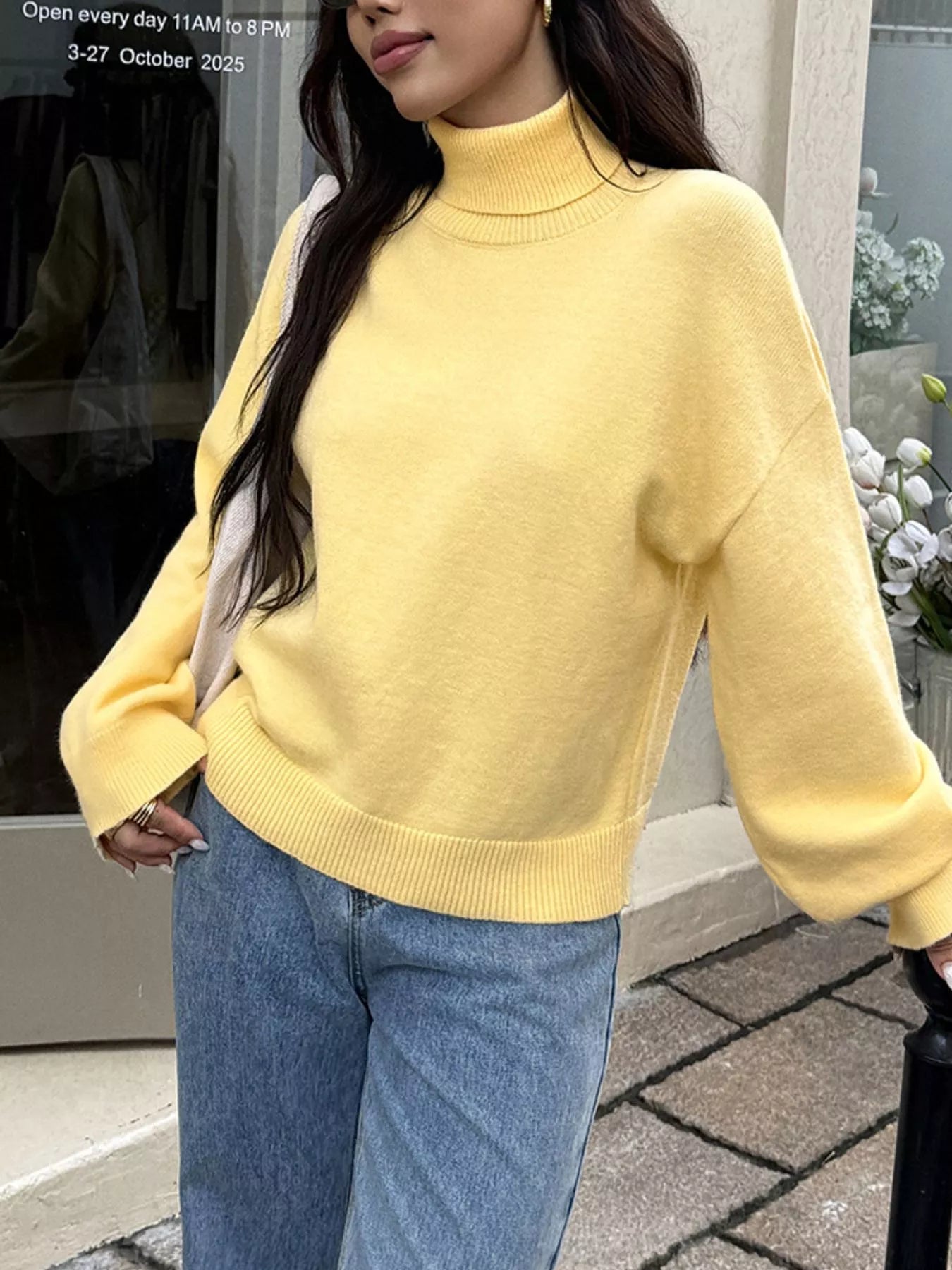 Turtleneck Long Sleeve Sweater OutfitFlow