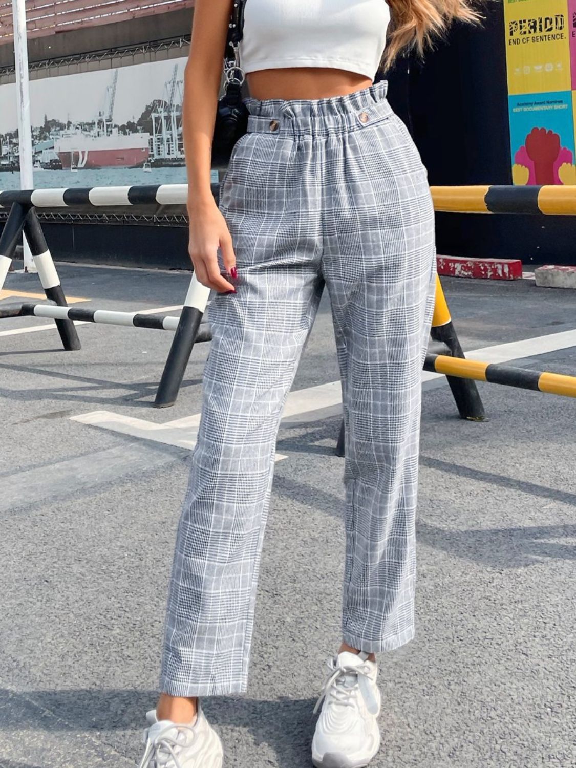 Outfit Flow - Plaid Elastic Waist Straight Pants