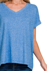 Zenana Soft Melange Hacci V-neck Tee OutfitFlow