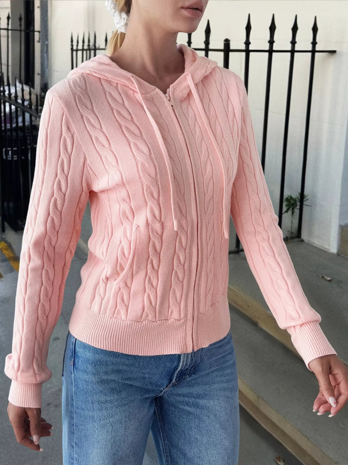 Cozy Cable-Knit Zip-Up Cardigan OutfitFlow