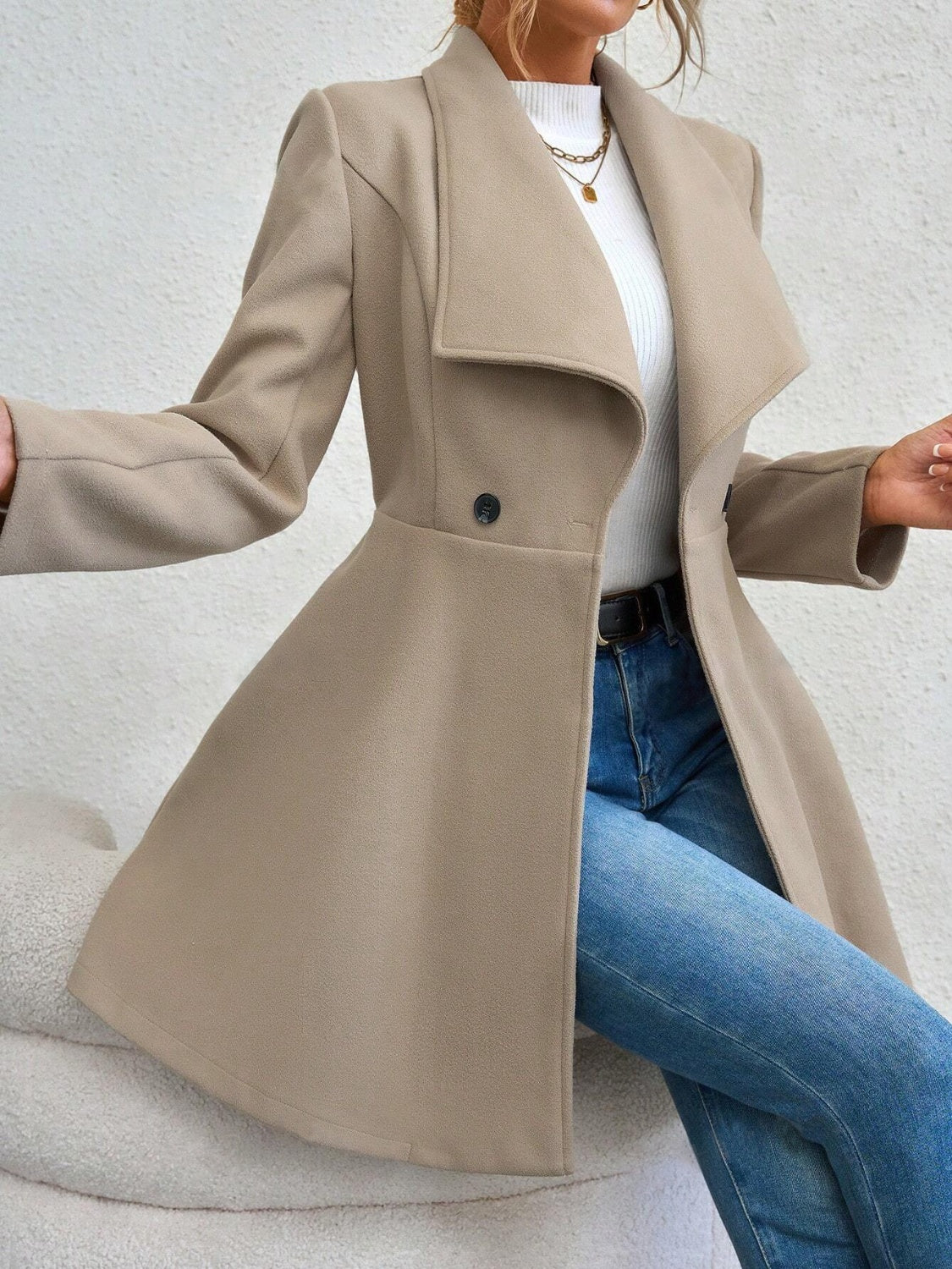 Outfit Flow - Collared Neck Button Up Long Sleeve Coat