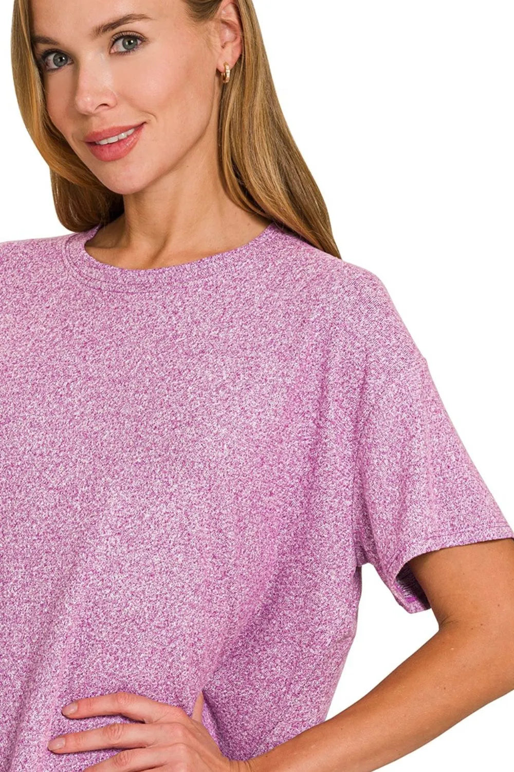 Zenana Soft Melange Short Sleeve Tee & Long Pants Set OutfitFlow