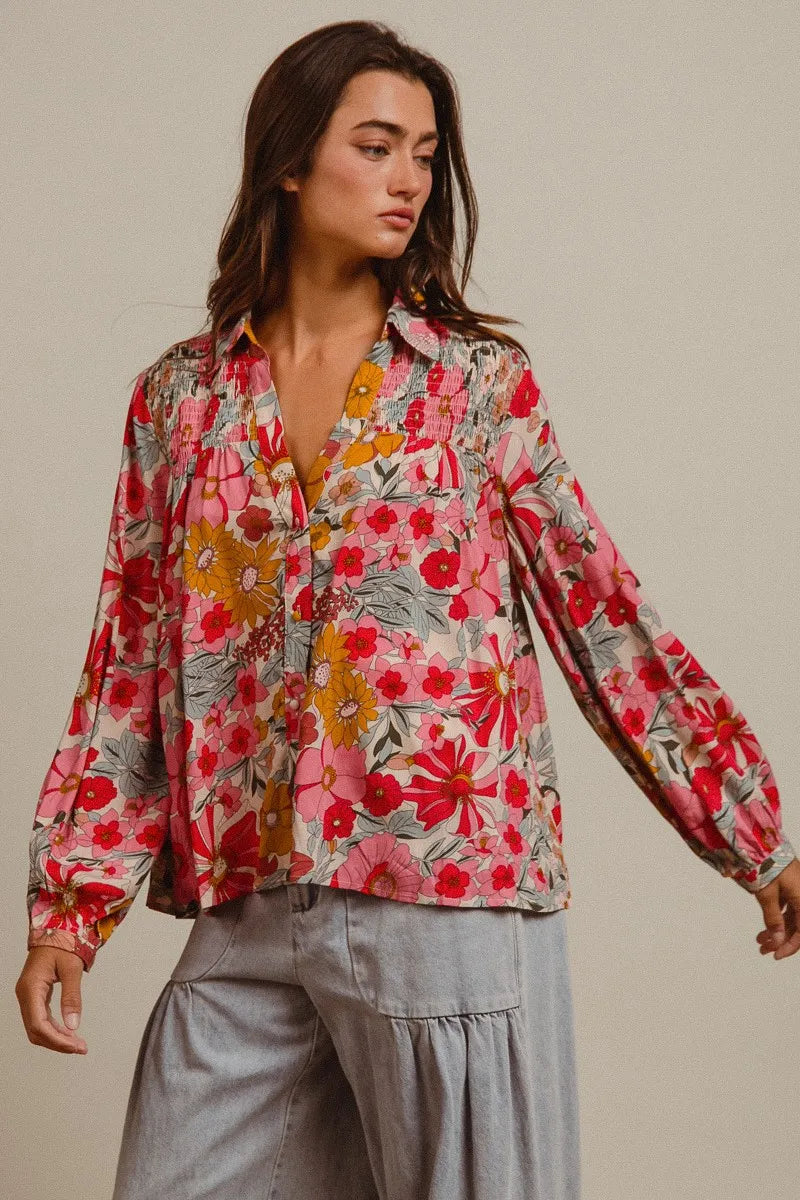 BiBi Woven Floral Printed Shirt Top OutfitFlow