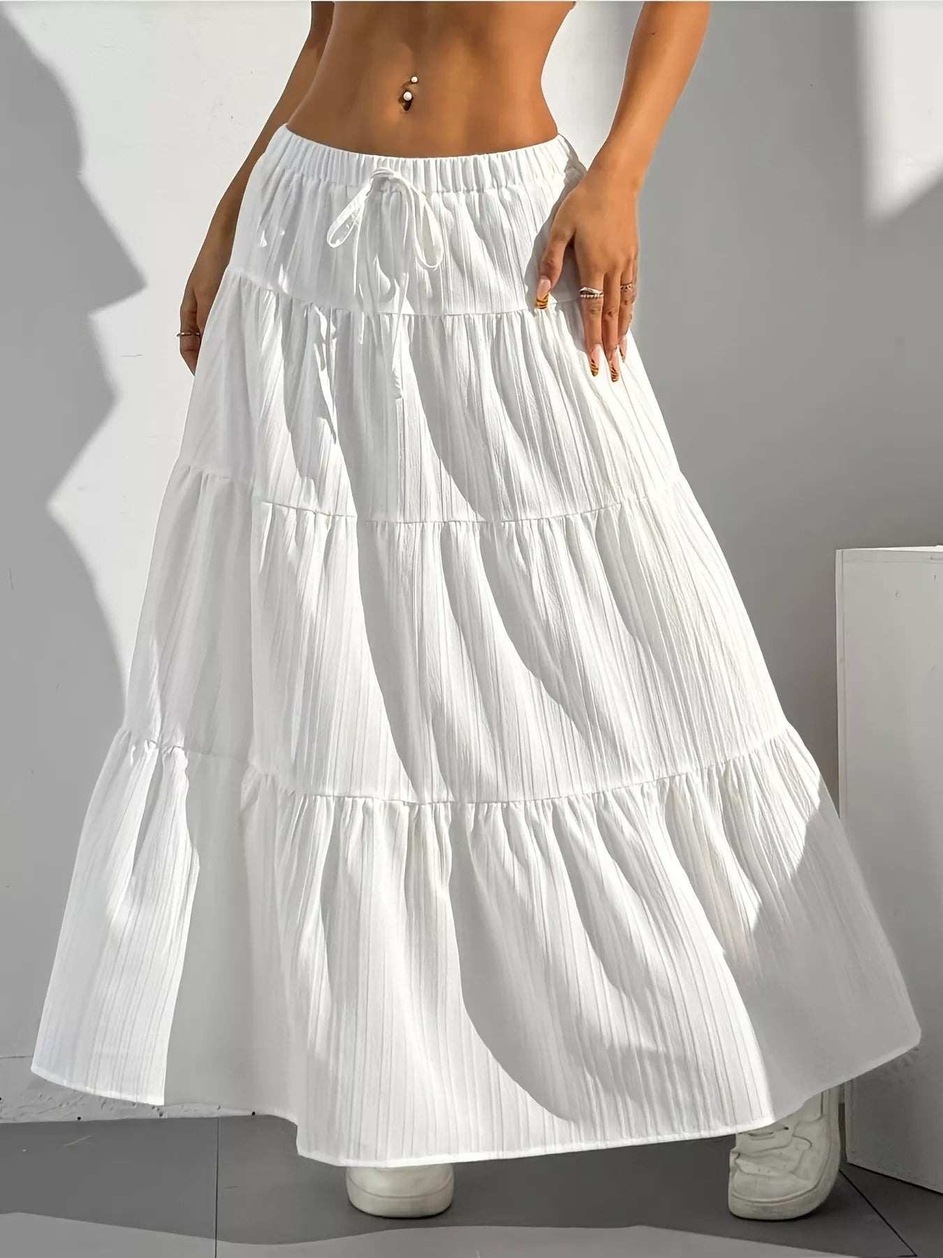 Flowy Tiered Maxi Skirt White OutfitFlow
