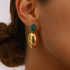 18K Gold-Plated Inlaid Agate Drop Earrings Gold One Size OutfitFlow