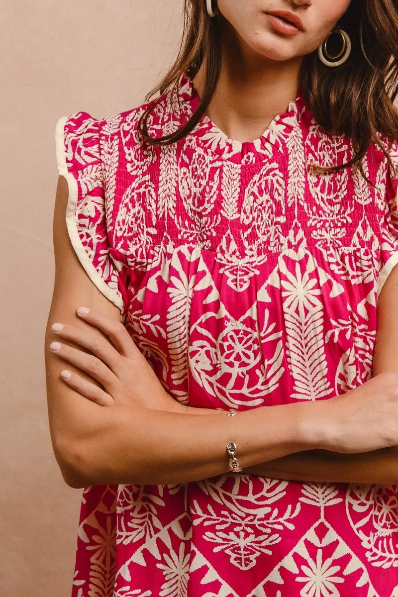 BiBi Printed Ruffle Sleeve Top OutfitFlow