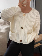 Button Up Dropped Shoulder Cardigan OutfitFlow