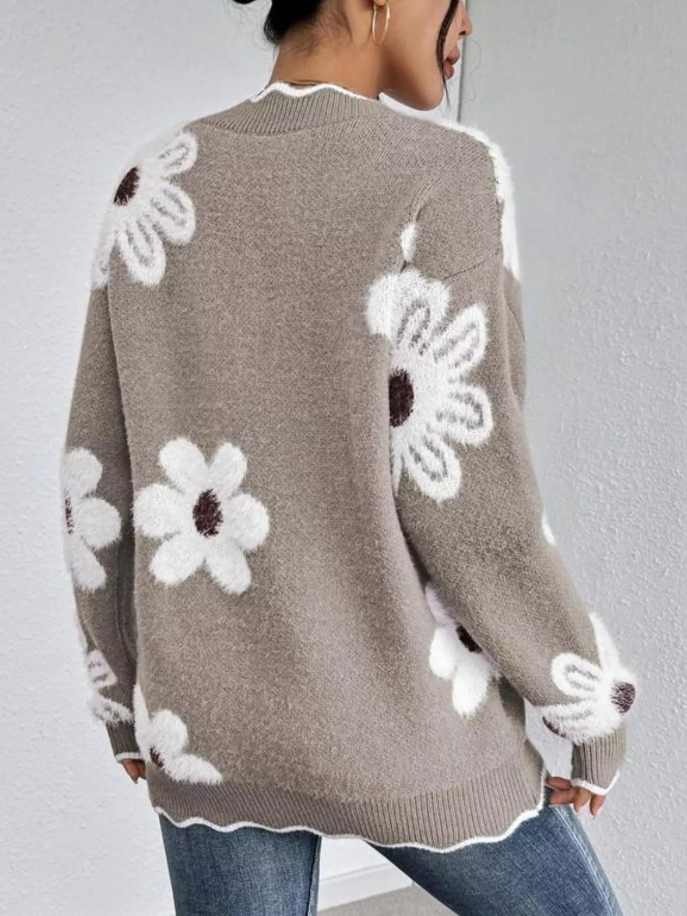 Floral V-Neck Long Sleeve Sweater OutfitFlow