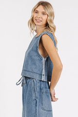 Mittoshop Washed Denim Distressed Detail Crop Tank OutfitFlow