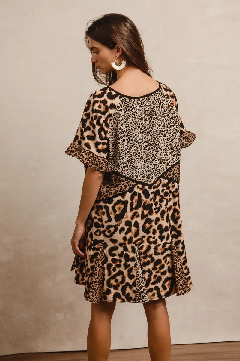 BiBi Leopard Prints Mix and Match Short Sleeves Dress OutfitFlow