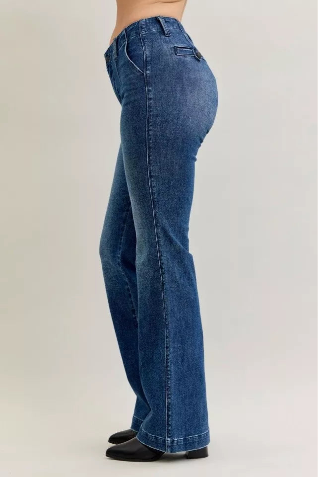 Judy Blue Full Size Mid Rise Bootcut Jeans with Welt Pockets Plus Size OutfitFlow