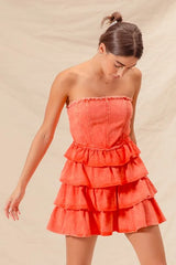 SO ME Strapless Ruffle Layered Game Day Cheer Up Dress OutfitFlow