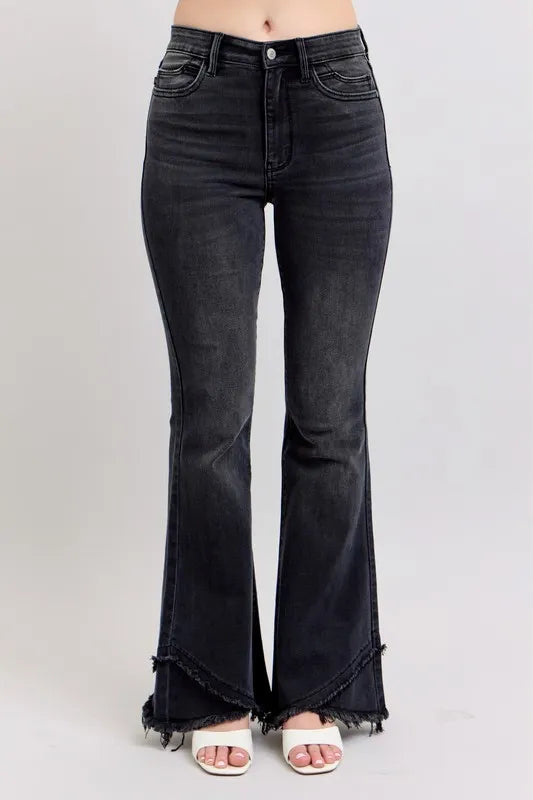 Judy Blue Full Size High Waist Flare W/ Mock Fray Tulip Hem Plus Size OutfitFlow