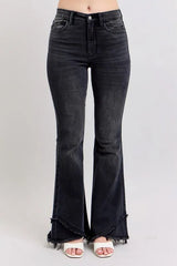 Judy Blue Full Size High Waist Flare W/ Mock Fray Tulip Hem Plus Size OutfitFlow