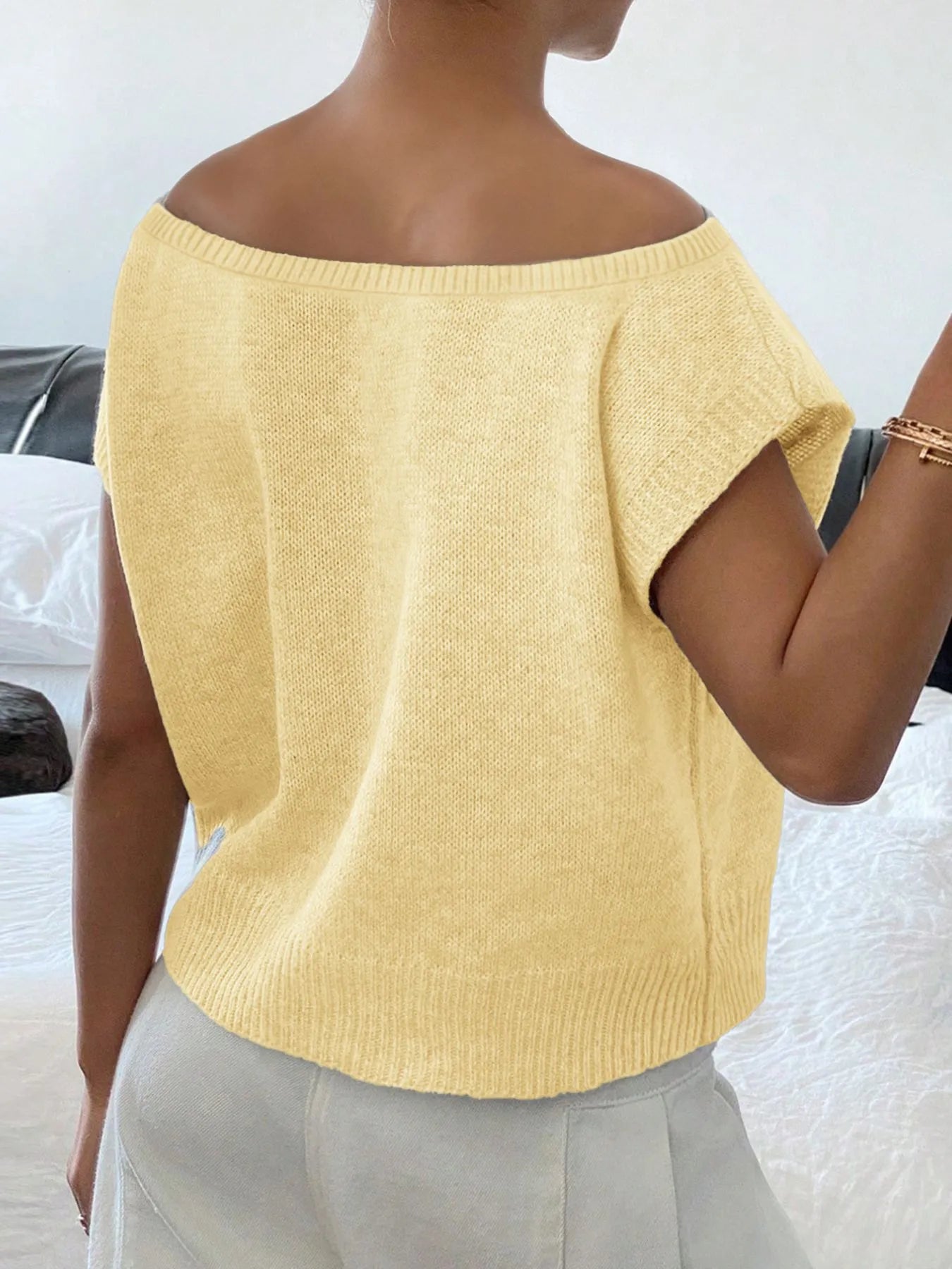 Ribbed Hem Boat Neck Sweater OutfitFlow