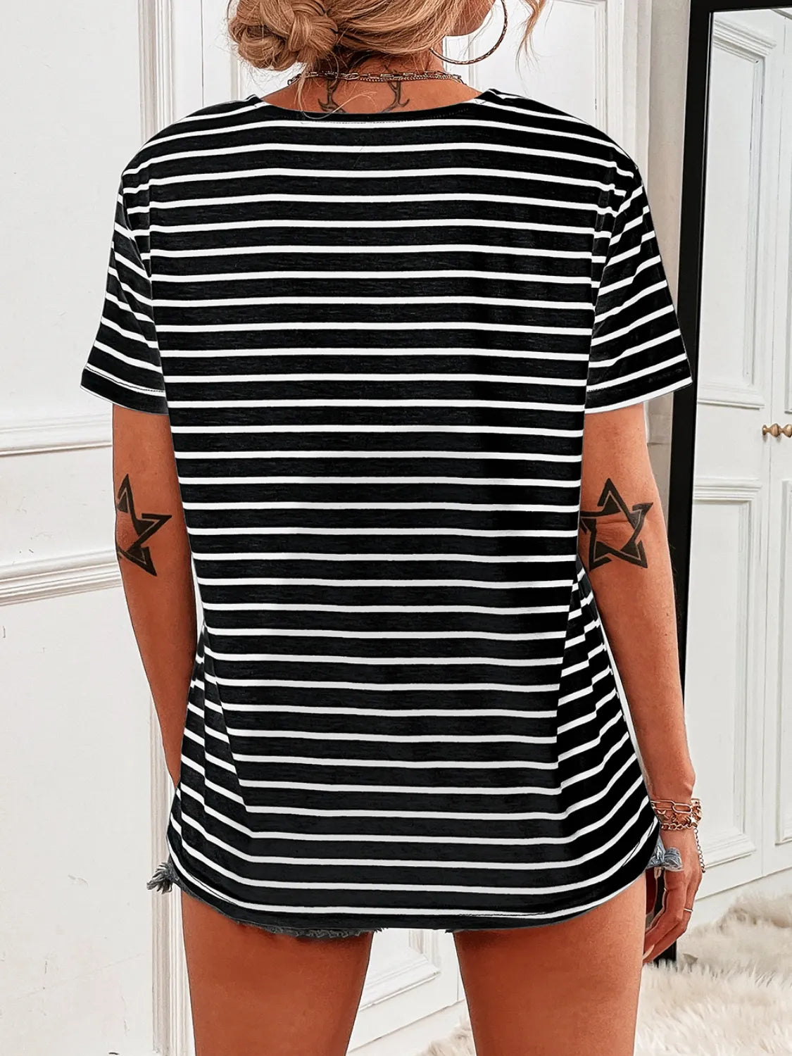 Striped Short Sleeve Top OutfitFlow