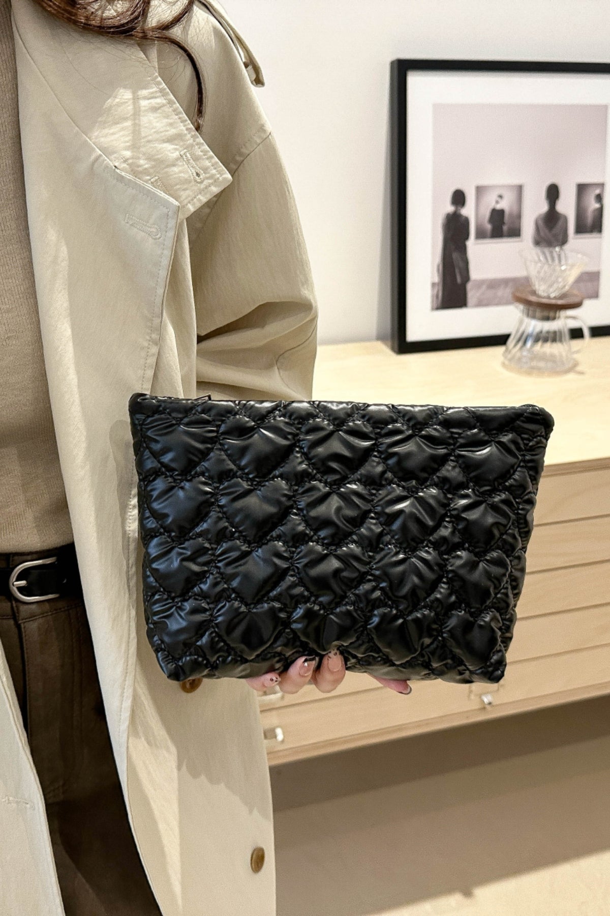 Ruched Heart Clutch with Zipper