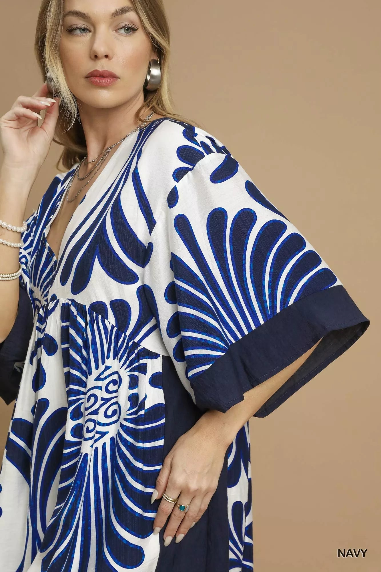 Umgee Abstract Print Kimono Sleeve Mini Dress OutfitFlow