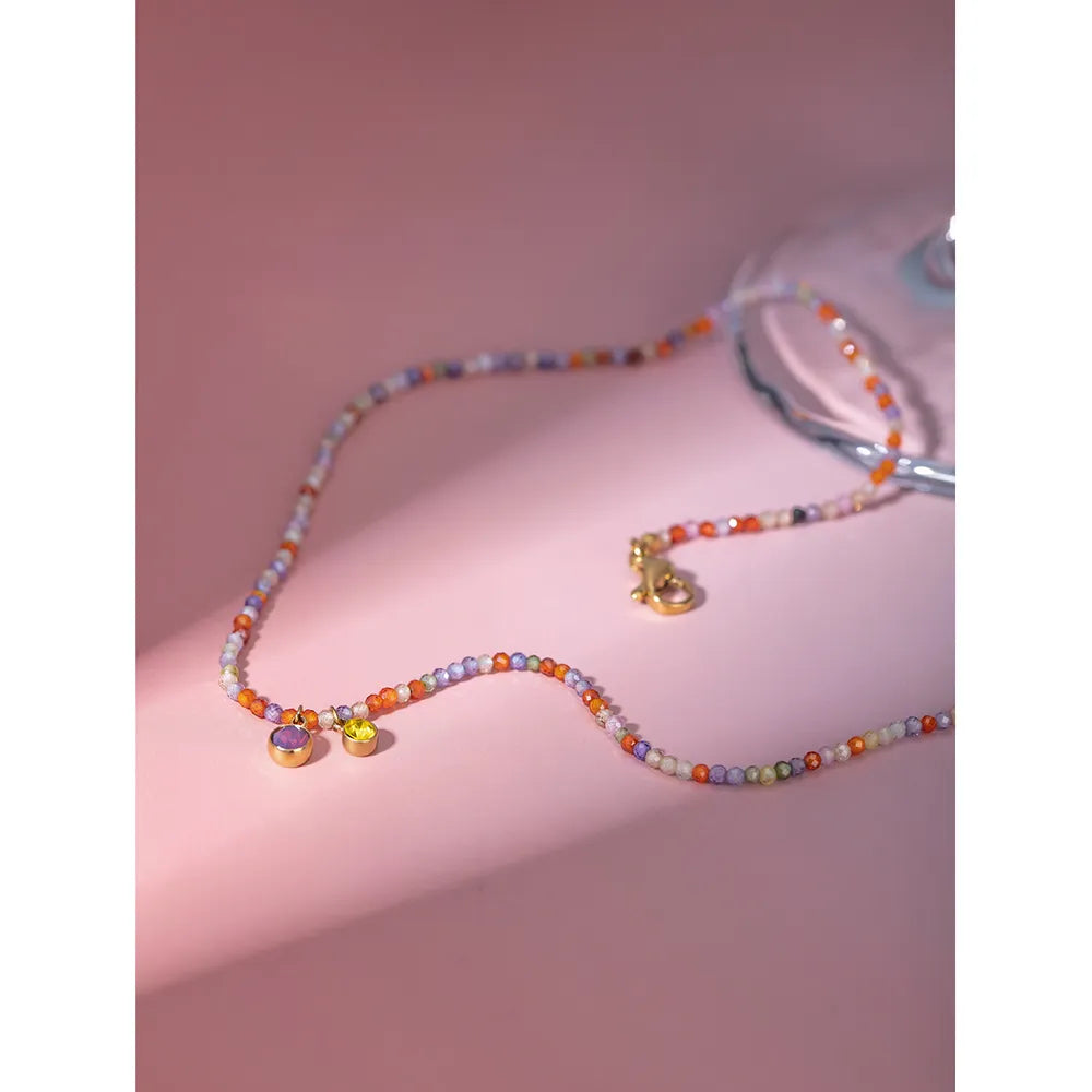 Stainless Steel Glass Stone Necklace OutfitFlow