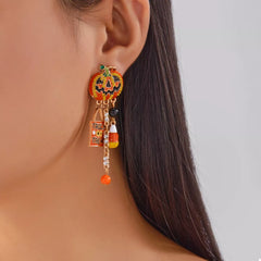 Halloween Rhinestone Pumpkin Drop Earrings OutfitFlow