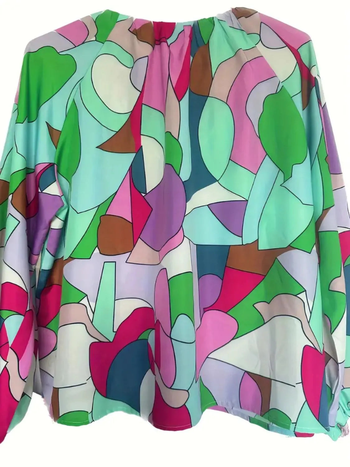 Printed V-Neck Long Sleeve Blouse OutfitFlow