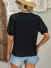 Round Neck Lace Patchwork Half Sleeve T-Shirt