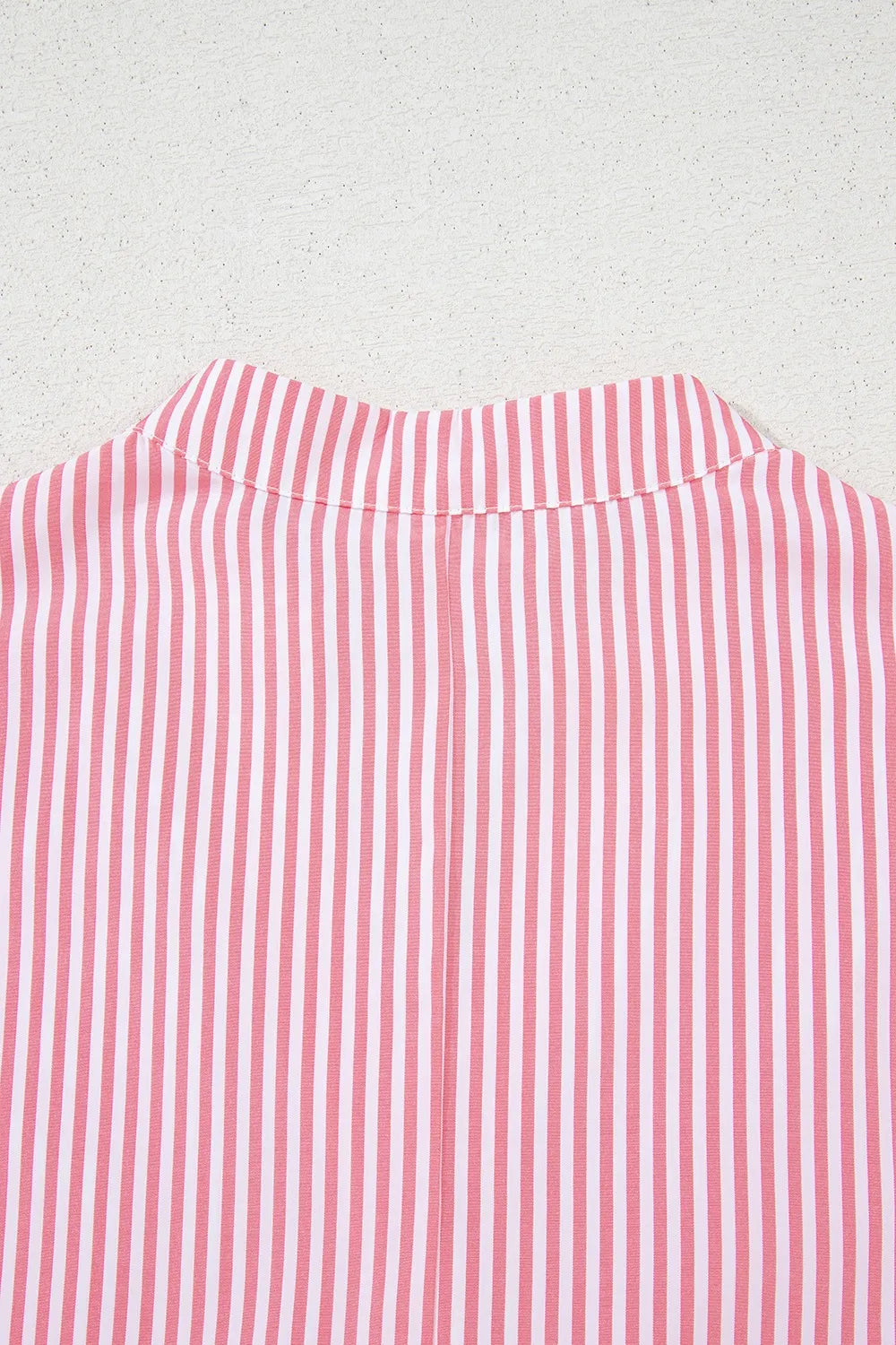Stripe Notched Neck Frilled Short Puff Sleeve Blouse OutfitFlow