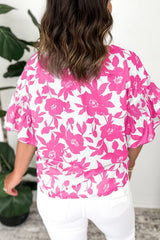 Floral Print Short Sleeve Casual Blouse OutfitFlow