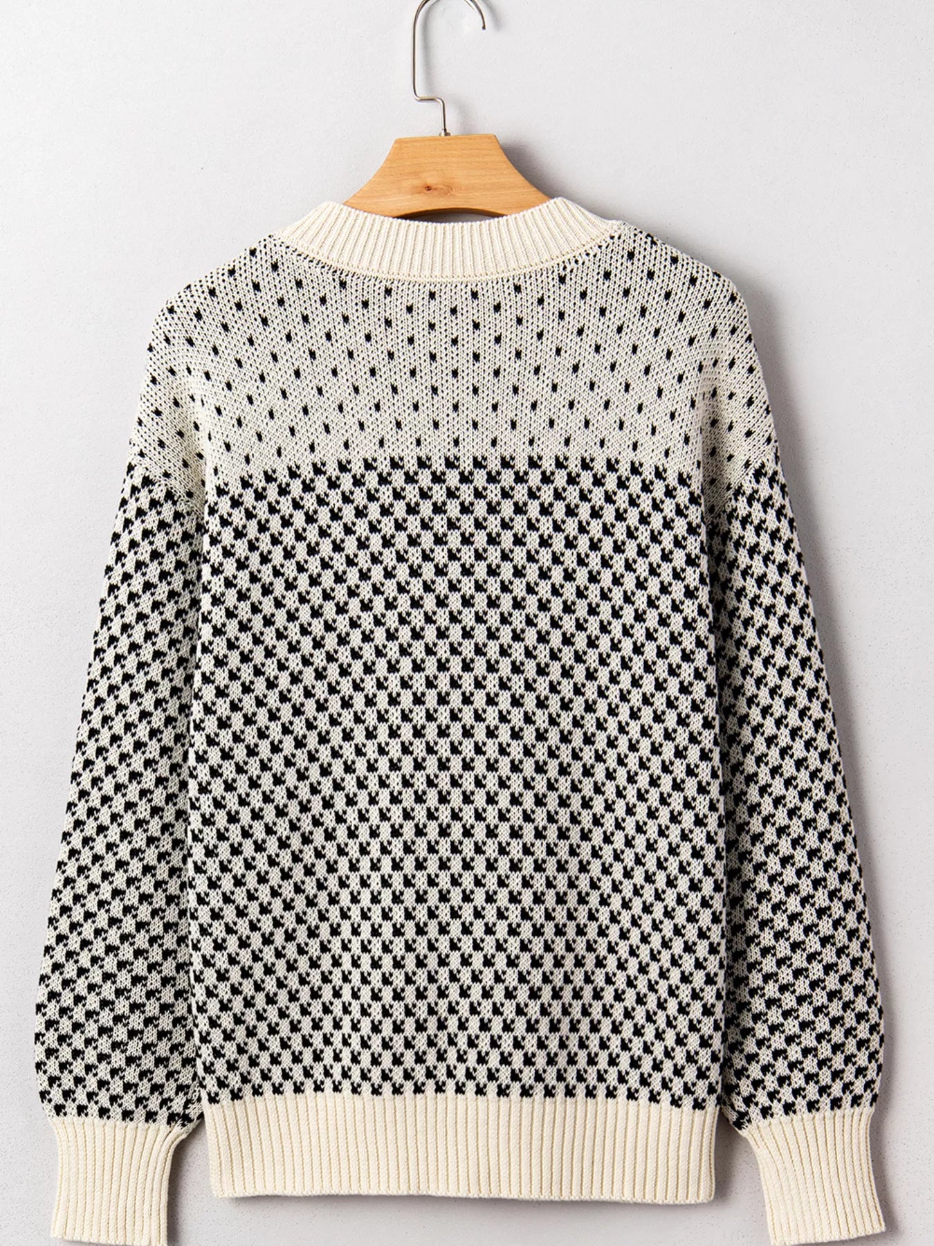 Contrast Color Pattern Lantern Sleeve Sweater OutfitFlow