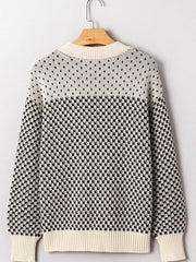 Contrast Color Pattern Lantern Sleeve Sweater OutfitFlow