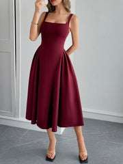 Square Neck Wide Strap Midi Dress OutfitFlow