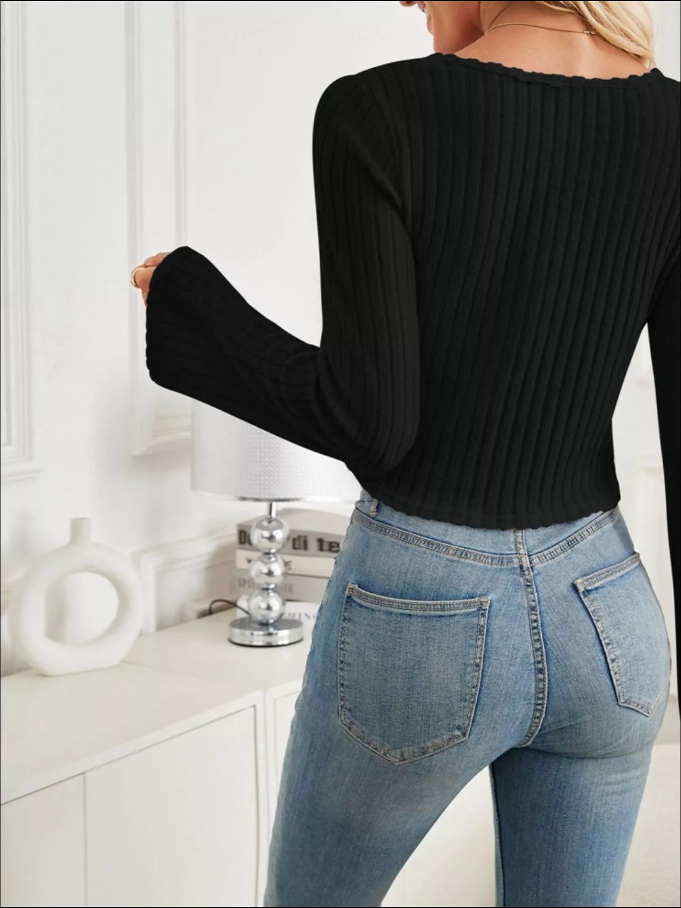 Ribbed Knit Drawstring Long Sleeve T-Shirt Trendsi